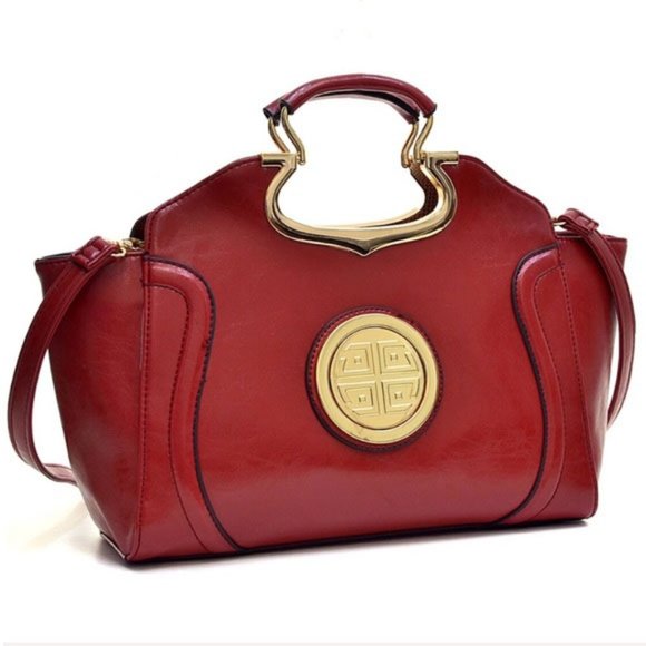 Dasein Handbags - DASEIN Red Drop-Handle Patent Winged Satchet Bag